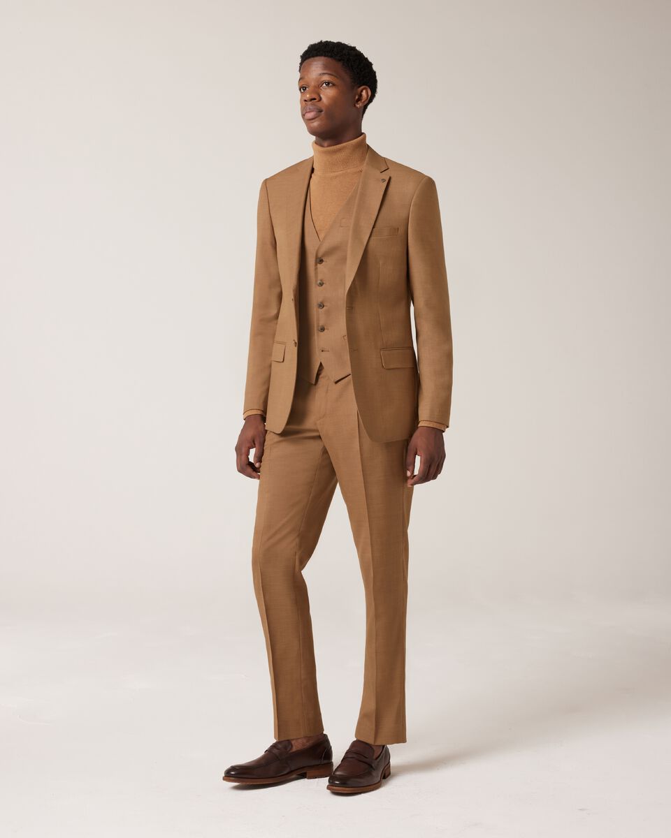 5 Button Tailored Fashion Vest, Tan, hi-res